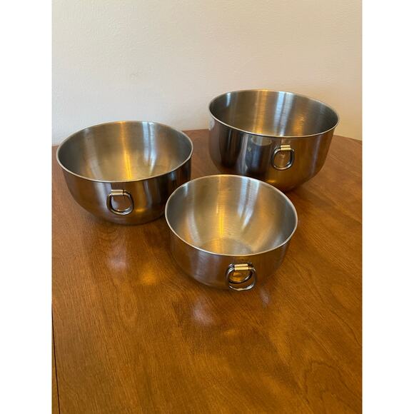 Set of 3 Double Grip Vintage Stainless Steel Mixing Bowls - Picture 1 of 4